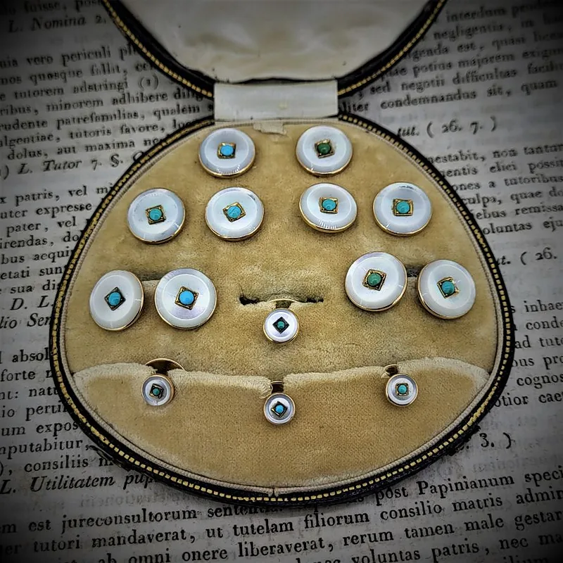 Harvey & Gore Cufflink and Stud Set - Onyx & Turquoise