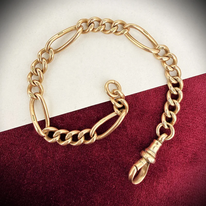 Antique 9ct Rose Gold Figaro Albert Bracelet