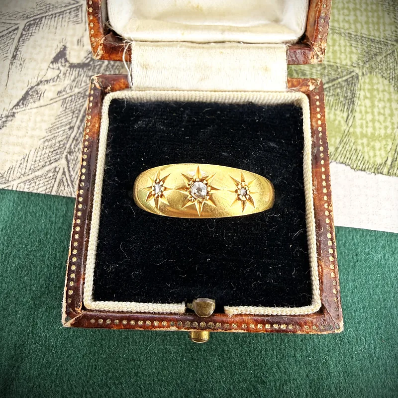 Antique 18ct Yellow Gold Diamond Gypsy Ring, Birmingham 1915