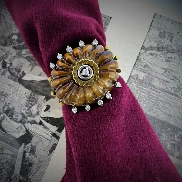 14ct Tigers Eye and Diamond Dress Ring