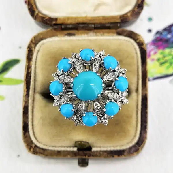 18ct White Gold Turquoise and Diamond Cocktail Ring — image 2