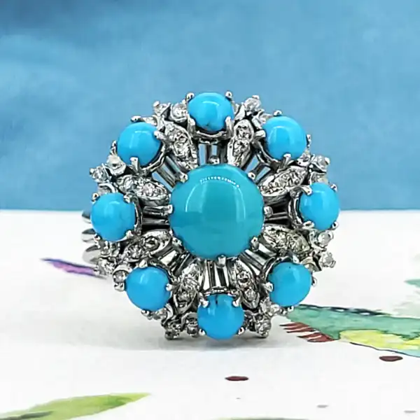 18ct White Gold Turquoise and Diamond Cocktail Ring — image 3