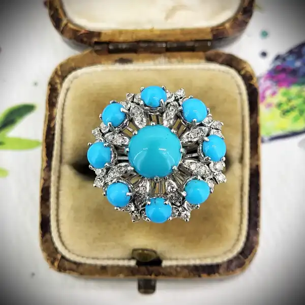 18ct White Gold Turquoise and Diamond Cocktail Ring