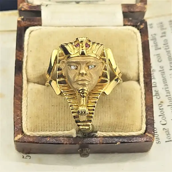 18ct Gold Pharaoh Ring with Rubies and Diamonds — image 2