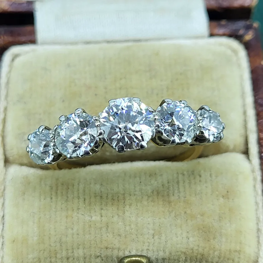 18ct Old European Cut Diamond Five Stone Ring weighing 2.65cts — image 2