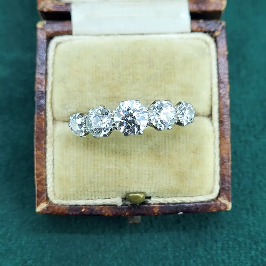 18ct Old European Cut Diamond Five Stone Ring weighing 2.65cts — image 3