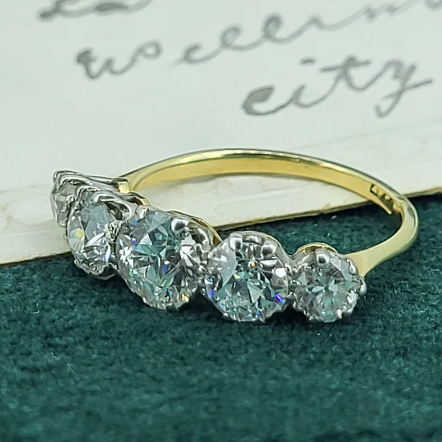 18ct Old European Cut Diamond Five Stone Ring weighing 2.65cts — image 5