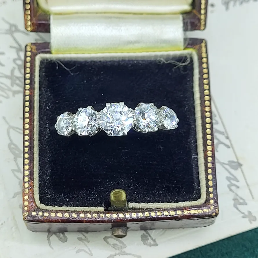18ct Old European Cut Diamond Five Stone Ring weighing 2.65cts — image 6