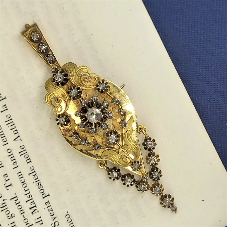 Exquisite Antique Gold Diamond Pendant/Brooch — image 4