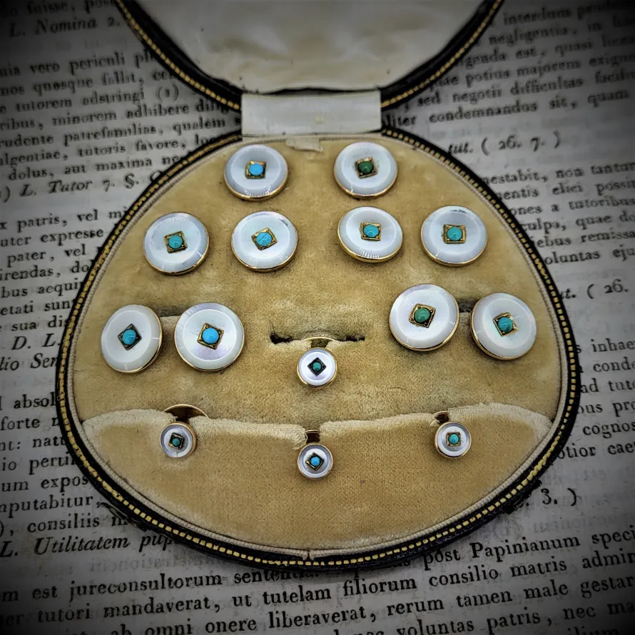 Harvey & Gore Cufflink and Stud Set - Onyx & Turquoise