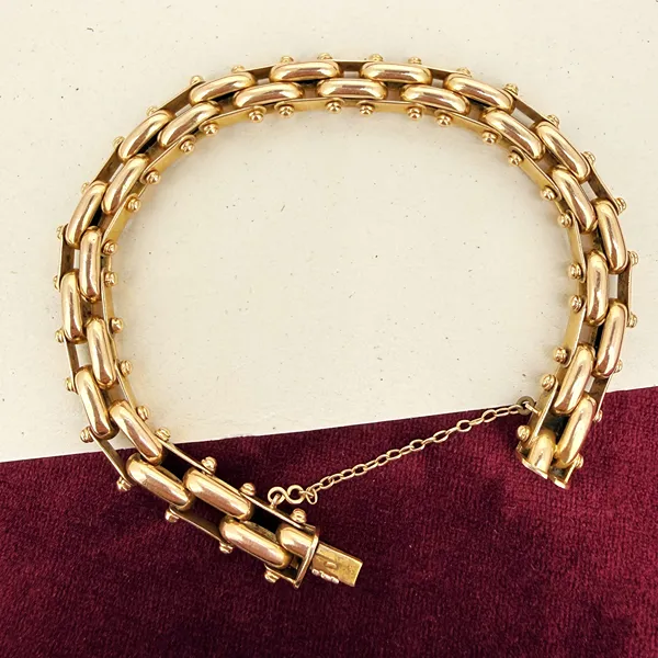 Antique 15ct Yellow Gold Articulated Bar Link Bracelet — image 4