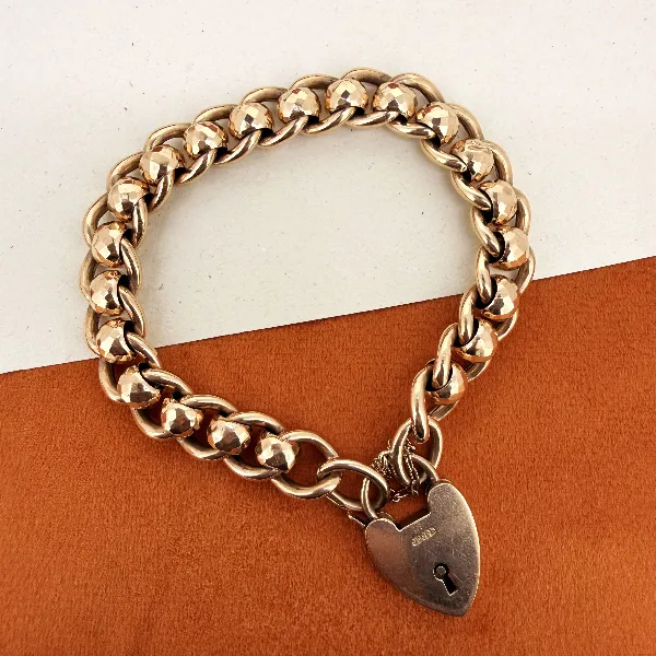 Antique 9ct Rose Gold Faceted Rollerball Charm Bracelet — image 2