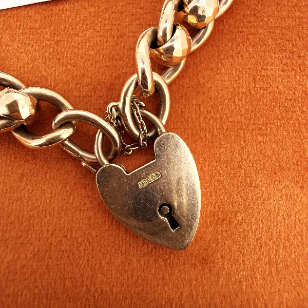 Antique 9ct Rose Gold Faceted Rollerball Charm Bracelet — image 4