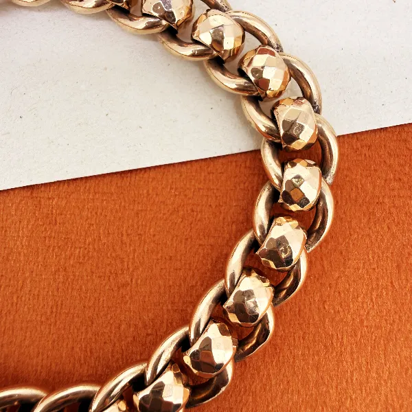 Antique 9ct Rose Gold Faceted Rollerball Charm Bracelet — image 6