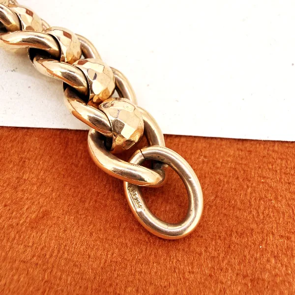 Antique 9ct Rose Gold Faceted Rollerball Charm Bracelet — image 7