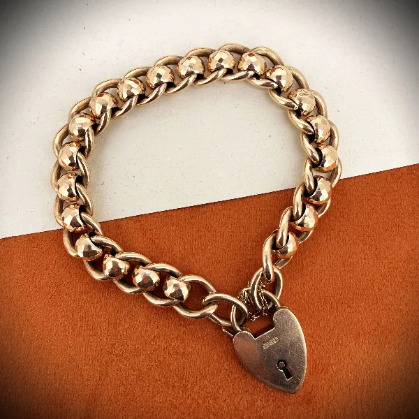 Antique 9ct Rose Gold Faceted Rollerball Charm Bracelet