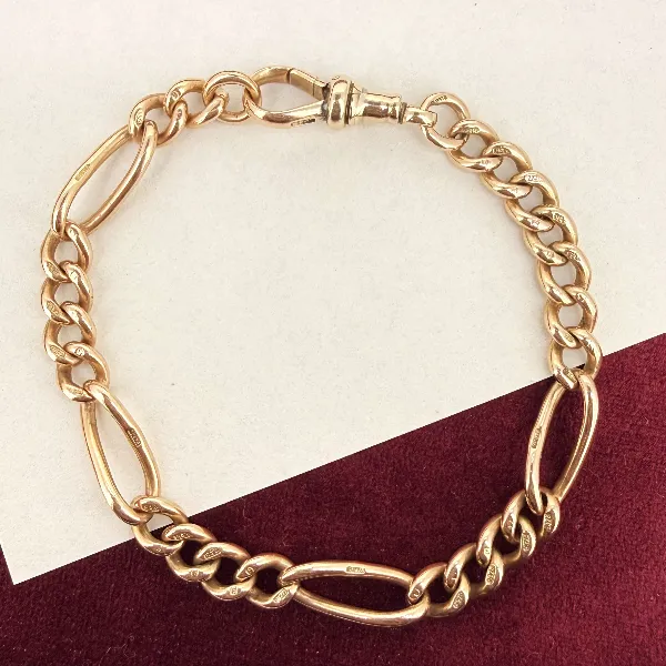 Antique 9ct Rose Gold Figaro Albert Bracelet — image 3