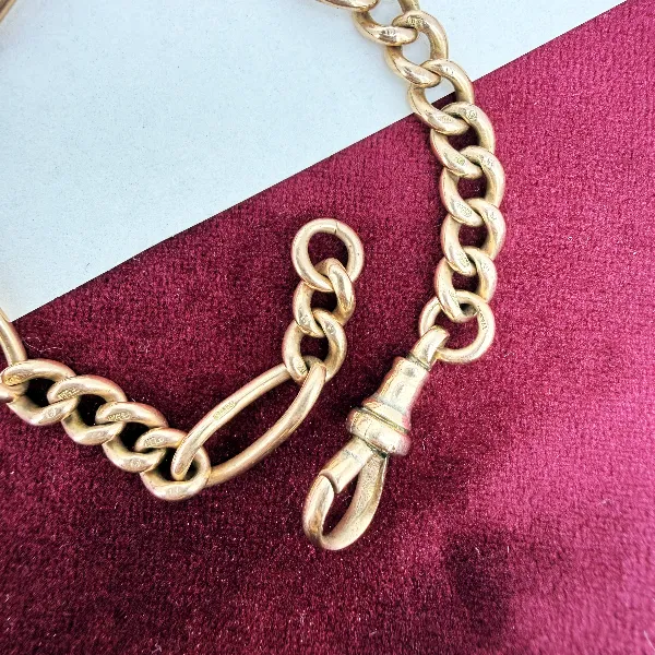 Antique 9ct Rose Gold Figaro Albert Bracelet — image 5