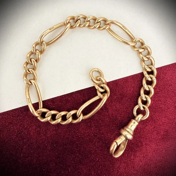 Antique 9ct Rose Gold Figaro Albert Bracelet
