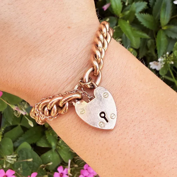 Antique 9ct Rose Gold Heavy Charm Bracelet — image 8