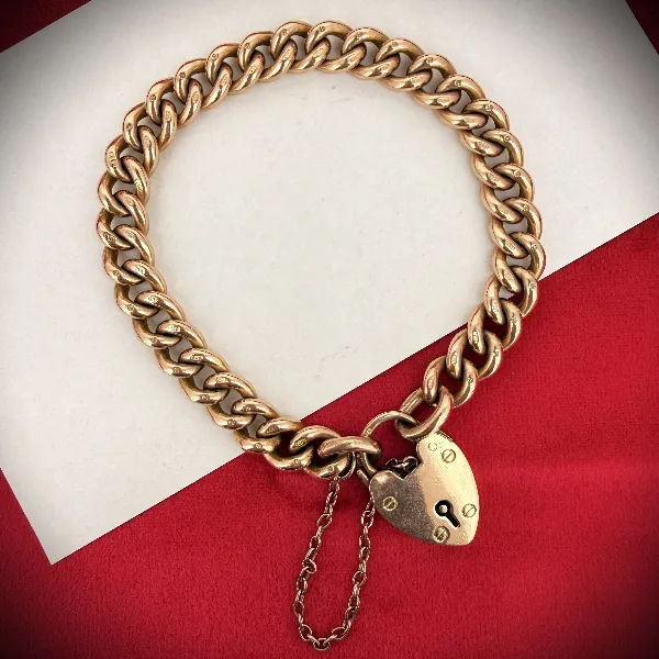 Antique 9ct Rose Gold Heavy Charm Bracelet