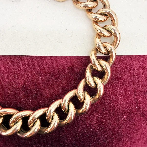 Antique 9ct Rose Gold Hollow Charm Bracelet — image 8