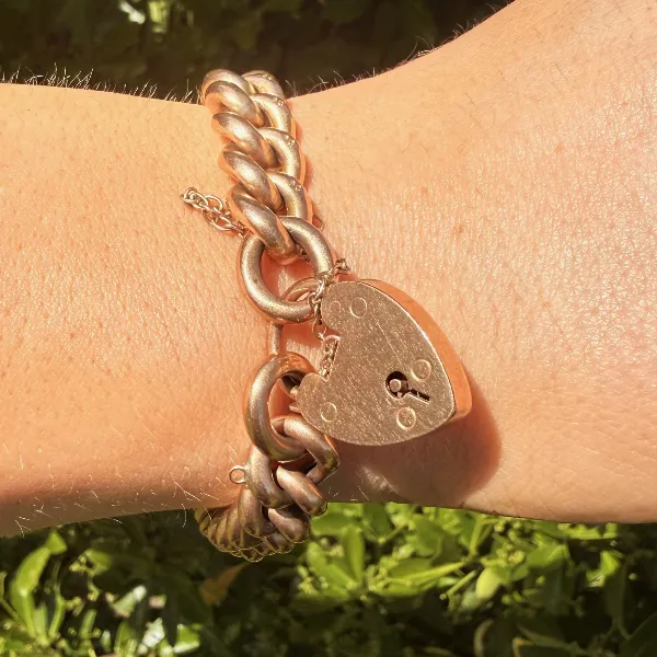 Edwardian 9ct Rose Gold Charm Bracelet, Birmingham 1909 — image 8