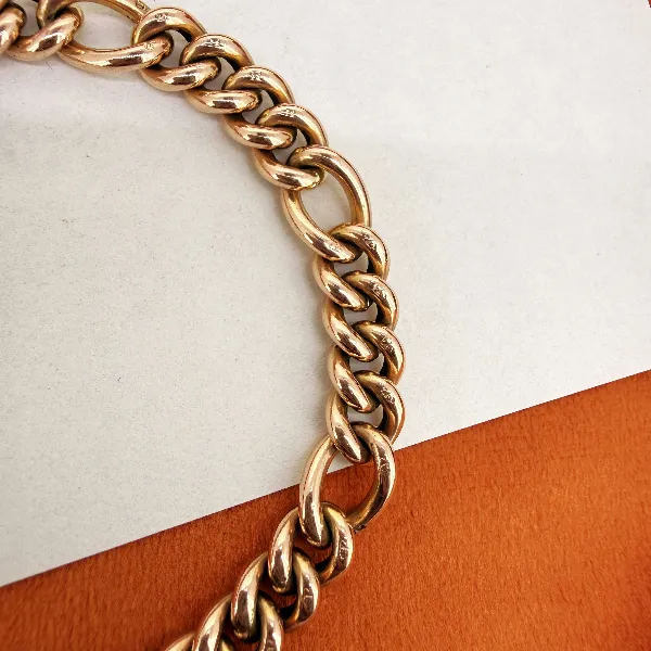 Vintage 9ct Rose Gold Figaro Albert Bracelet with T-Bar, Birmingham 1992 — image 4