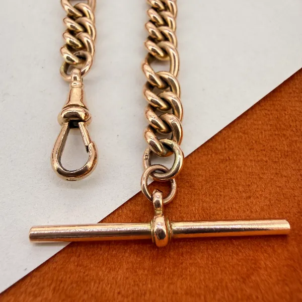 Vintage 9ct Rose Gold Figaro Albert Bracelet with T-Bar, Birmingham 1992 — image 5
