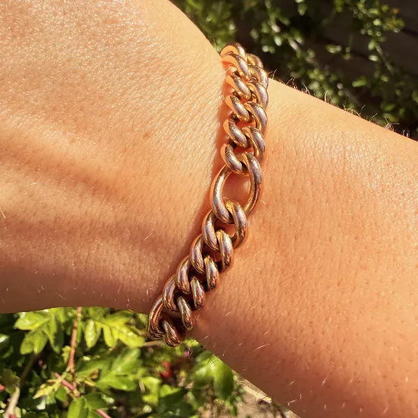Vintage 9ct Rose Gold Figaro Albert Bracelet with T-Bar, Birmingham 1992 — image 9