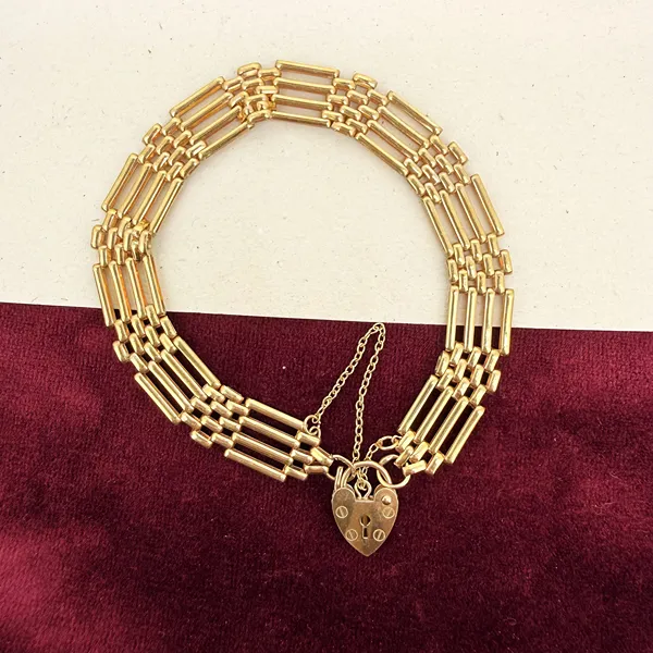9ct Yellow Gold Gate Bracelet, London 1990 — image 2