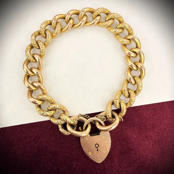 Victorian 9ct Rose Gold Charm Bracelet with Patterned Links