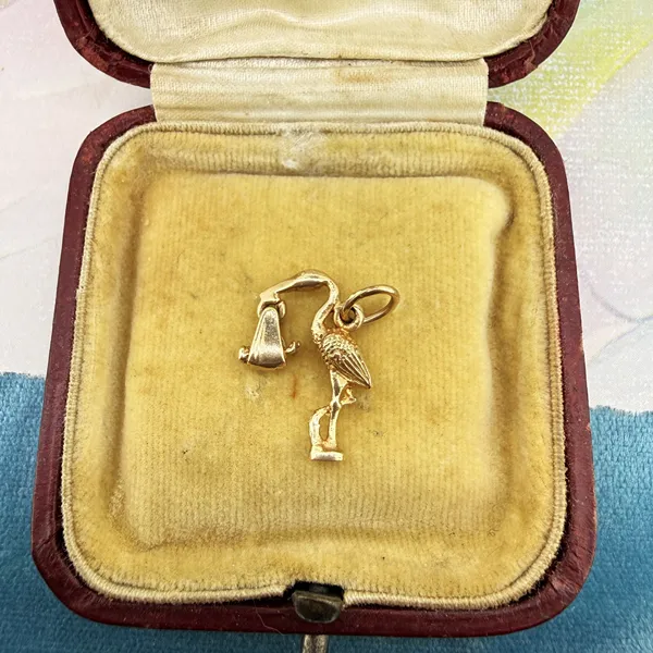 9ct Yellow Gold Stork A Carrying Baby Charm, Birmingham 1973 — image 2
