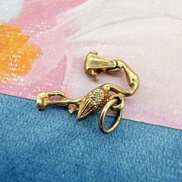 9ct Yellow Gold Stork A Carrying Baby Charm, Birmingham 1973 — image 6