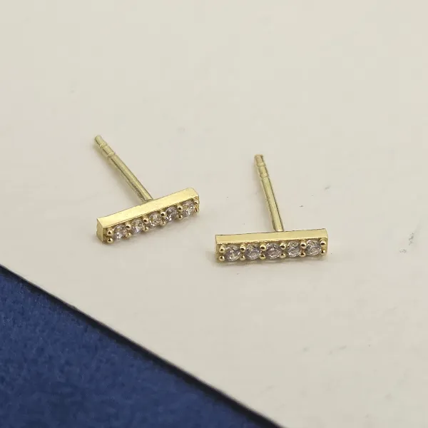 9ct Yellow Gold CZ Bar Stud Earrings — image 3