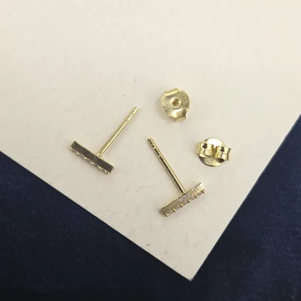 9ct Yellow Gold CZ Bar Stud Earrings — image 4