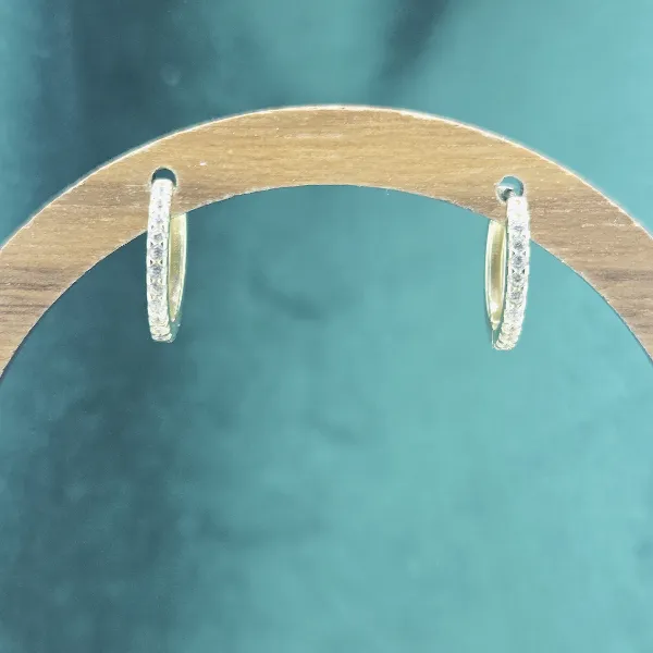 9ct Yellow Gold CZ Huggie Hoop Earrings — image 2