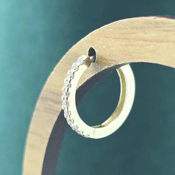 9ct Yellow Gold CZ Huggie Hoop Earrings — image 4