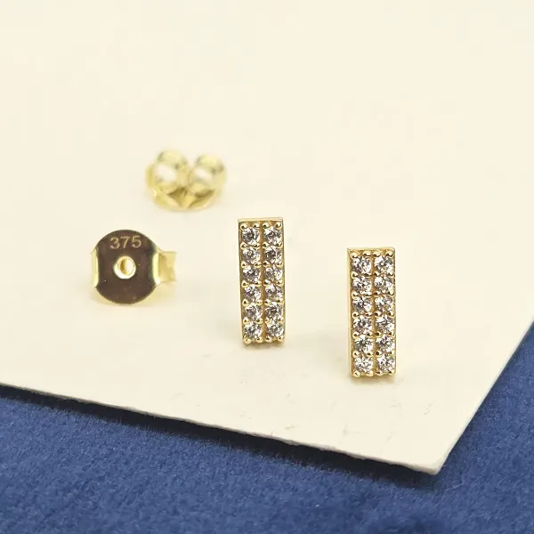 9ct Yellow Gold Double Row CZ Bar Stud Earrings — image 4
