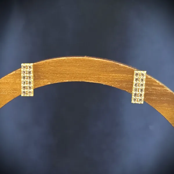 9ct Yellow Gold Double Row CZ Bar Stud Earrings