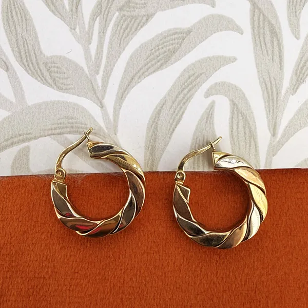 9ct Three Colour Gold Twisted Hoop Earrings — image 5