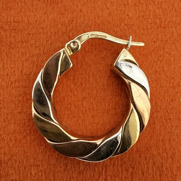 9ct Three Colour Gold Twisted Hoop Earrings — image 6