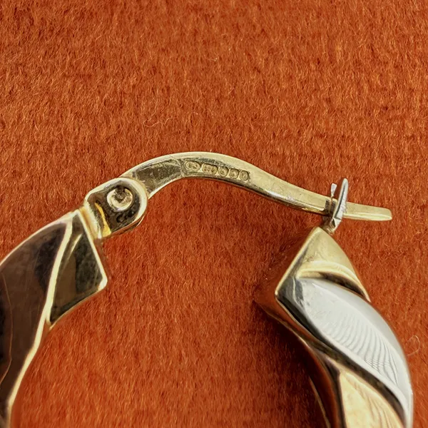 9ct Three Colour Gold Twisted Hoop Earrings — image 7