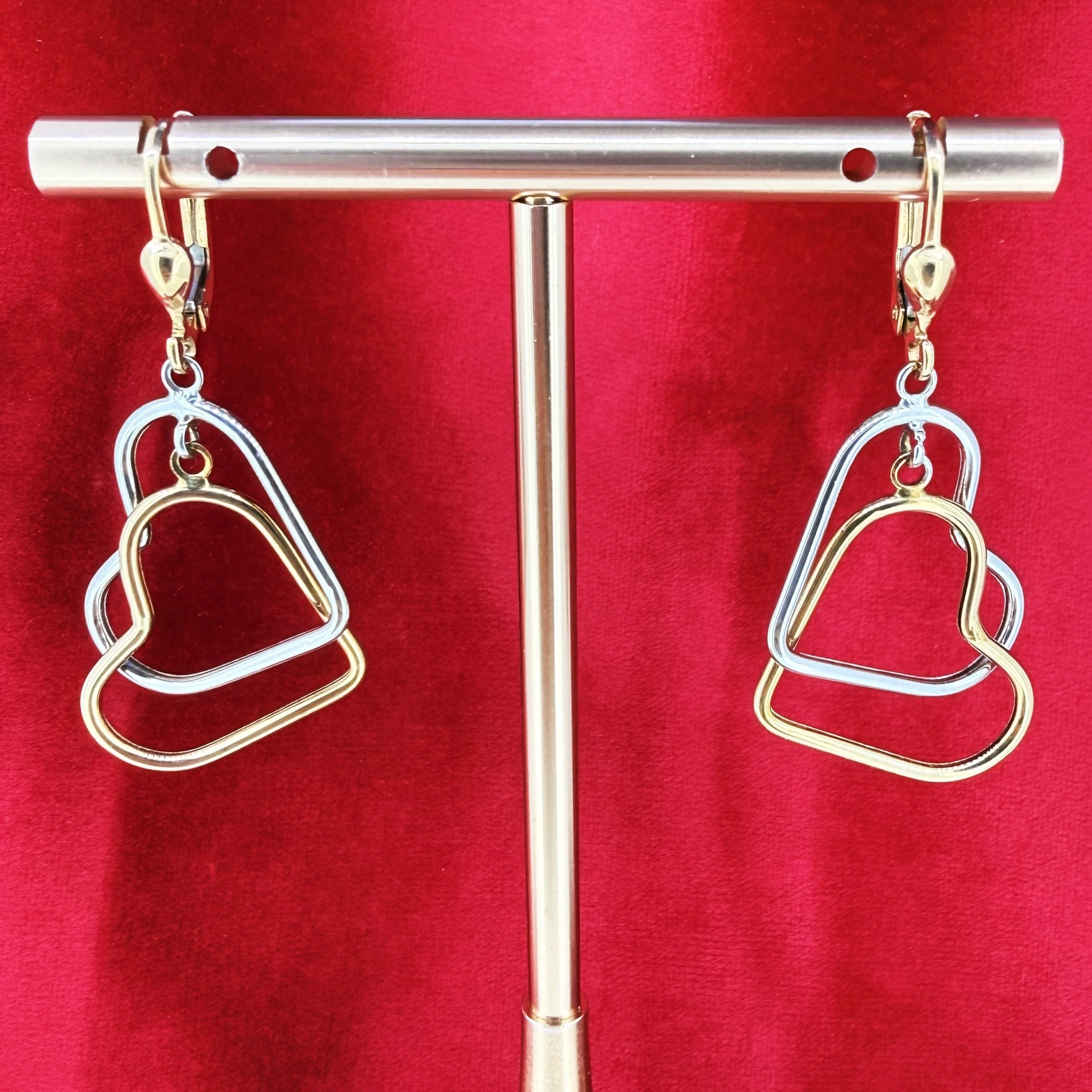 9ct Two-Tone Open Heart Drop Earrings — image 2