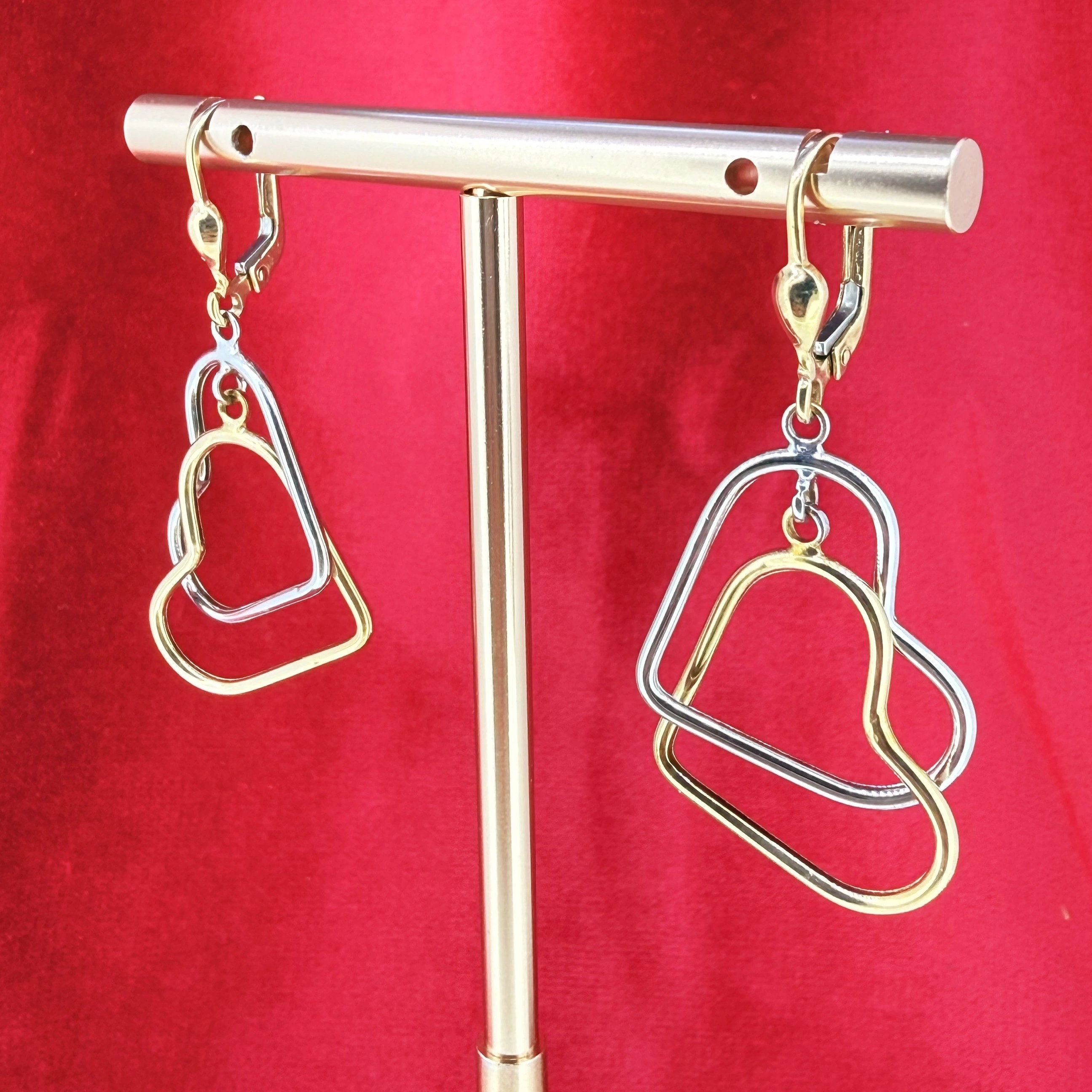 9ct Two-Tone Open Heart Drop Earrings — image 3