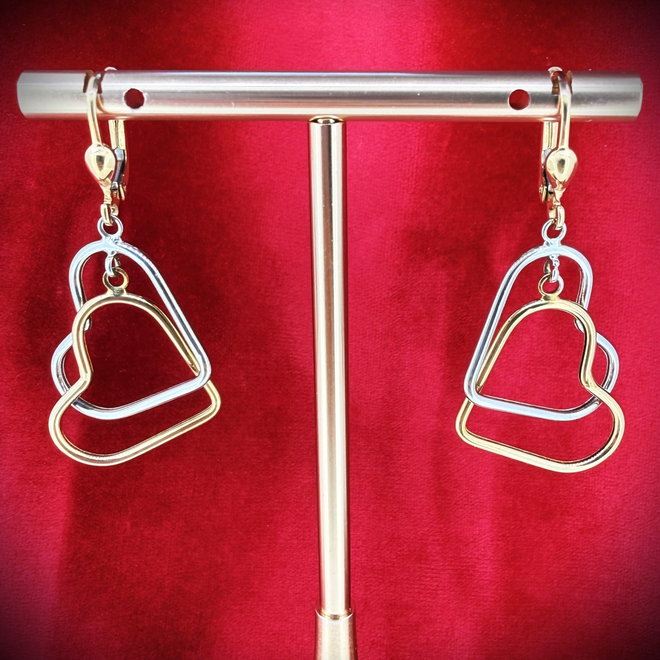9ct Two-Tone Open Heart Drop Earrings