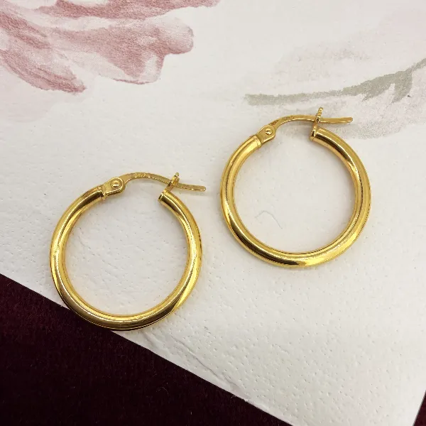 9ct Yellow Gold Classic Hoop Earrings - 15mm — image 5