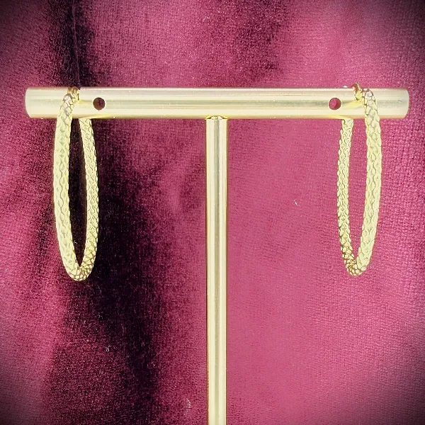 9ct Yellow Gold Italian Textured Oval Hoop Earrings