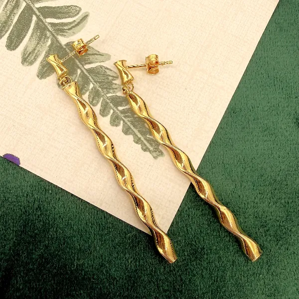 9ct Yellow Gold Italian Twisted Drop Earrings — image 5