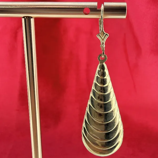 9ct Yellow Gold Ribbed Teardrop Drop Earrings — image 4